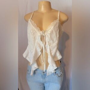 Cider White Lace Trimmed Ruffle Women's Top